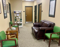 Couches and chairs in the waiting area in the Psychological Services Center